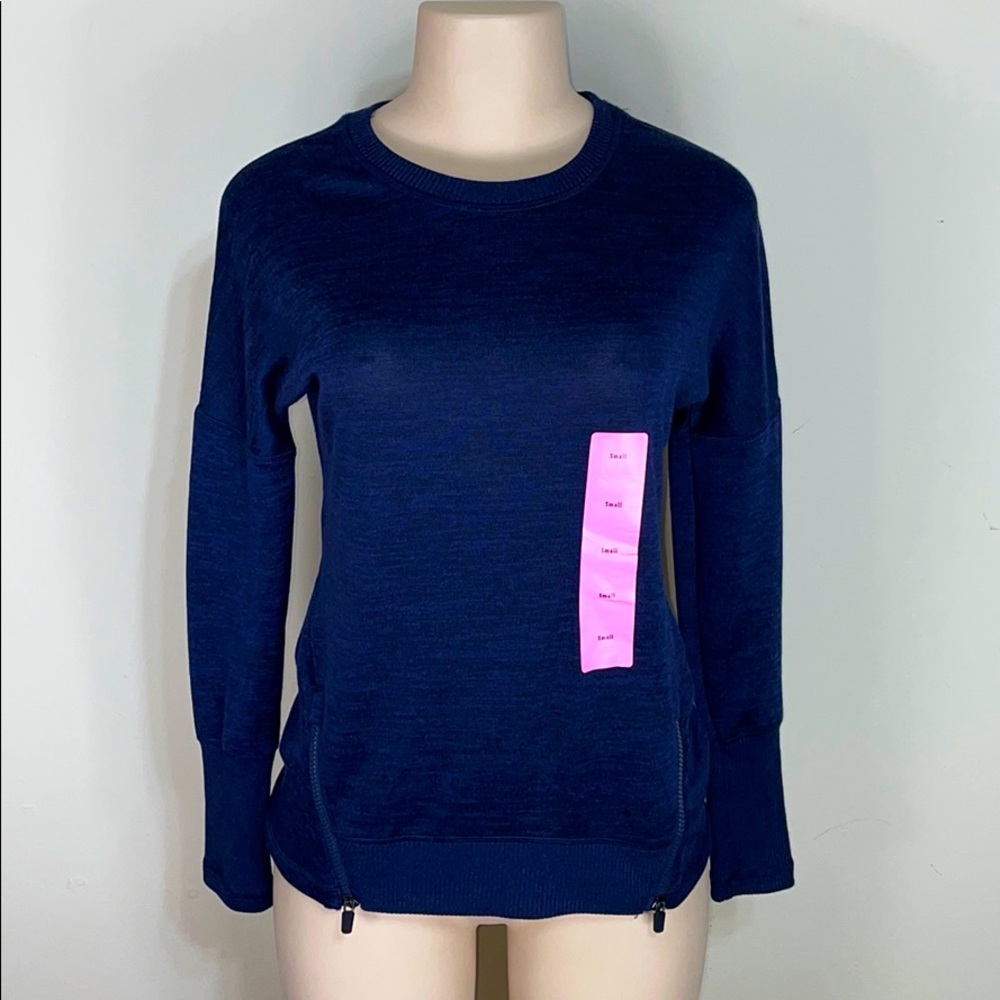 Active Life Heather Navy Moisture Wicking Pullover Top Side Zip Women's S NWT